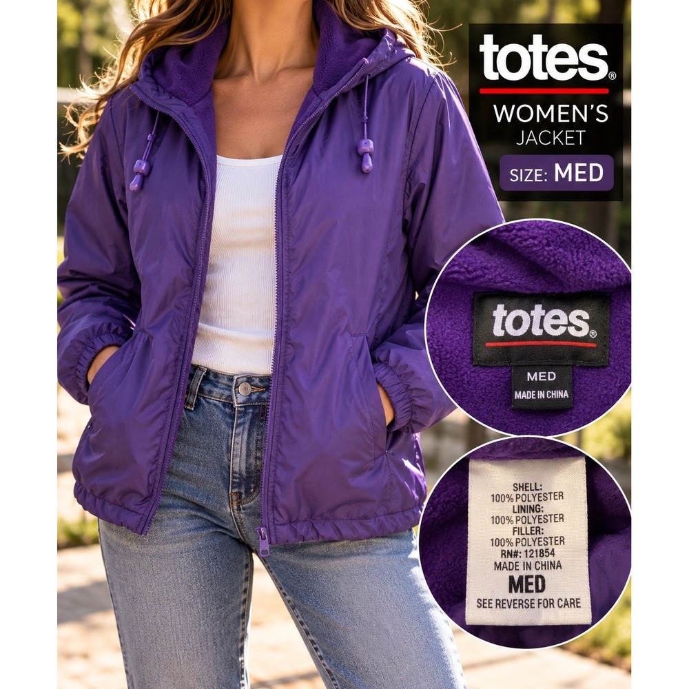 Totes Womens Purple Hooded Fleece Lined Full Zip Jacket BL600029-0145 Medium